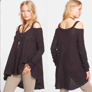 Free People Cold Shoulder Raw Hem Sweater